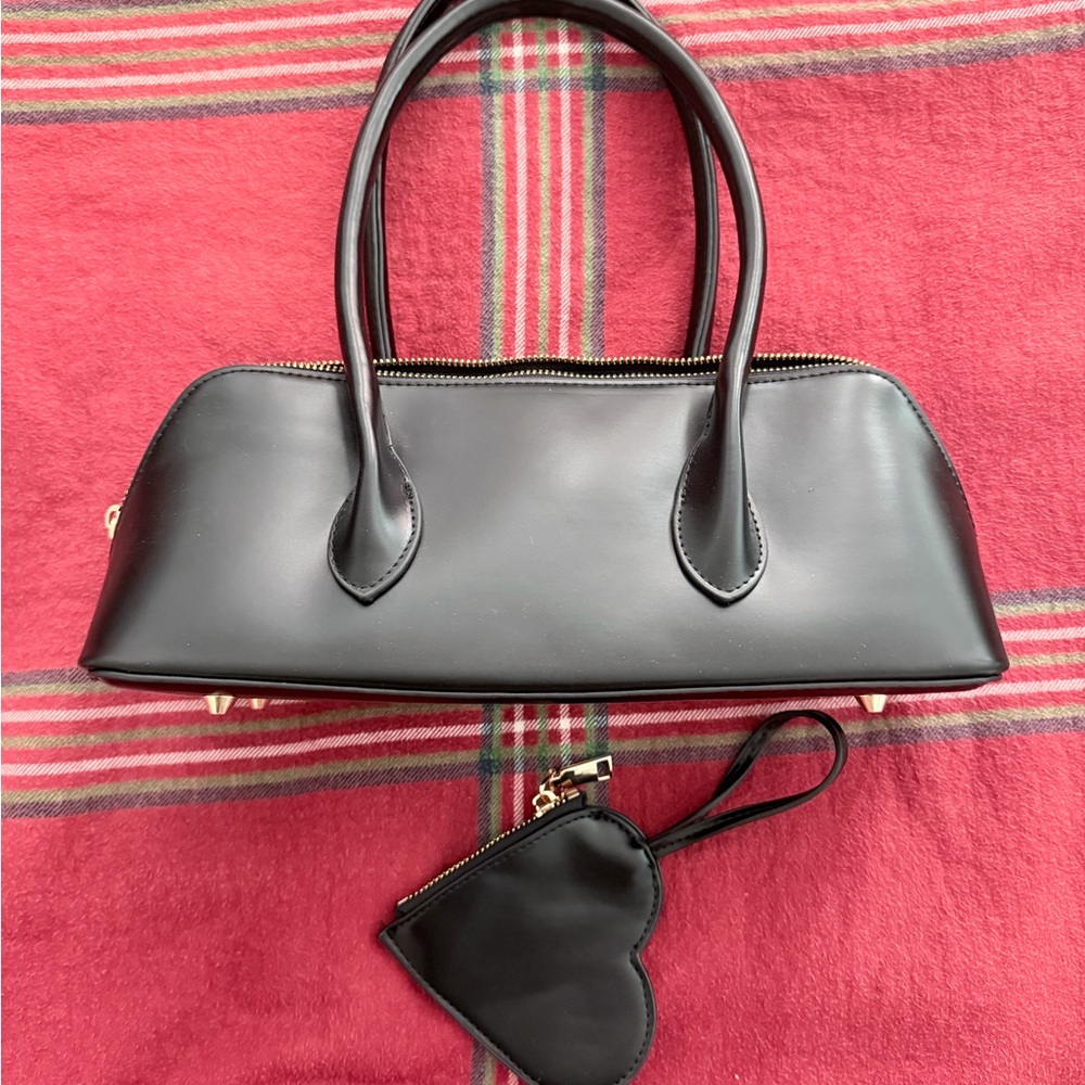 Urban Expressions Black Shoulder Bag with Heart Pouch